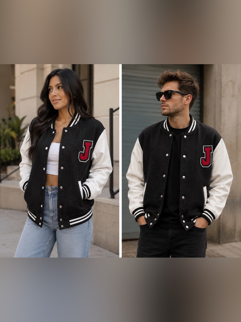 Vintage Black & White Varsity Jacket | Letter “J” Patch | Unisex Bomber Jacket